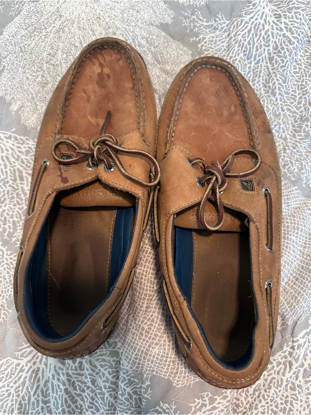 Sperry Tan Leather Boat Shoes with Lace Detail